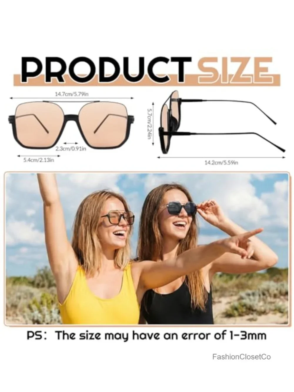 Oversized Retro Aviator Sunglasses UV Protection Square Frame 2 Pack